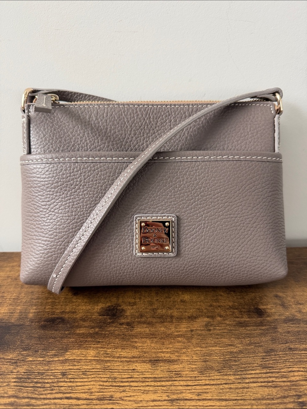 Dooney & Bourke Lucca Ginger Pebble Leather Gray Crossbody Bag